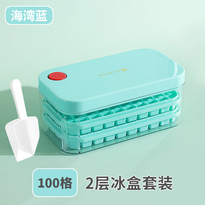 Ice Cube Mold Food Grade Household Pressed Ice Tray Large Capacity Ice Cube Storage Box Refrigerator Homemade Frozen Ice Artifact
