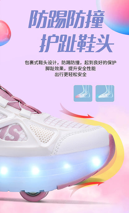 Cross-Border Children's Four-Wheel Roller Shoes, Boys' Light-Up Shoes, Detachable Girls' Student Sports Shoes, Children's Roller Skating Shoes