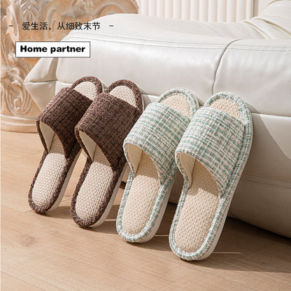 Linen Slippers for Women Spring & Fall Sweat-Absorbent Home Silent Japanese Cotton and Linen Indoor Non-Slip Breathable Slippers for Men All Seasons Wholesale