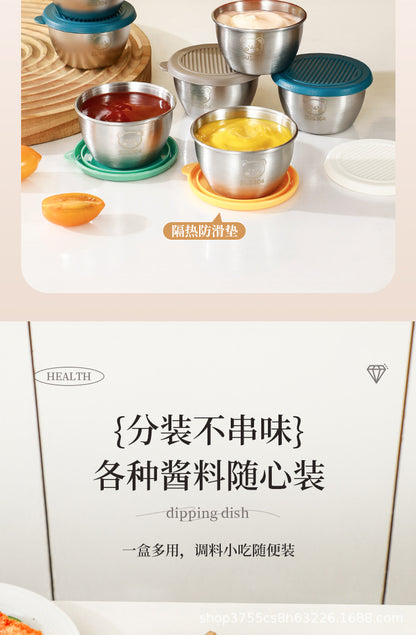 Cross-border 304 stainless steel sauce cup with lid 60ML spill-proof PE lid seasoning dish dipping cup
