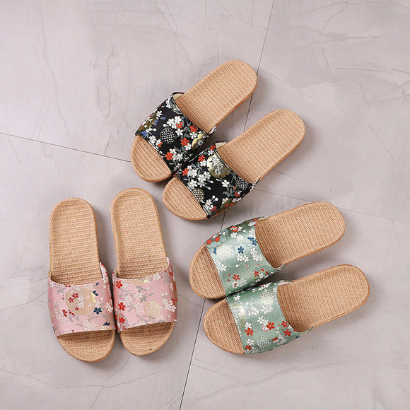 Baotou Spring & Fall Indoor Comfortable and Breathable Linen All Year Round Home Fabric Sandals for Women and Couples Floor Soft Bottom Home