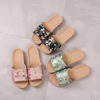 Baotou Spring & Fall Indoor Comfortable and Breathable Linen All Year Round Home Fabric Sandals for Women and Couples Floor Soft Bottom Home