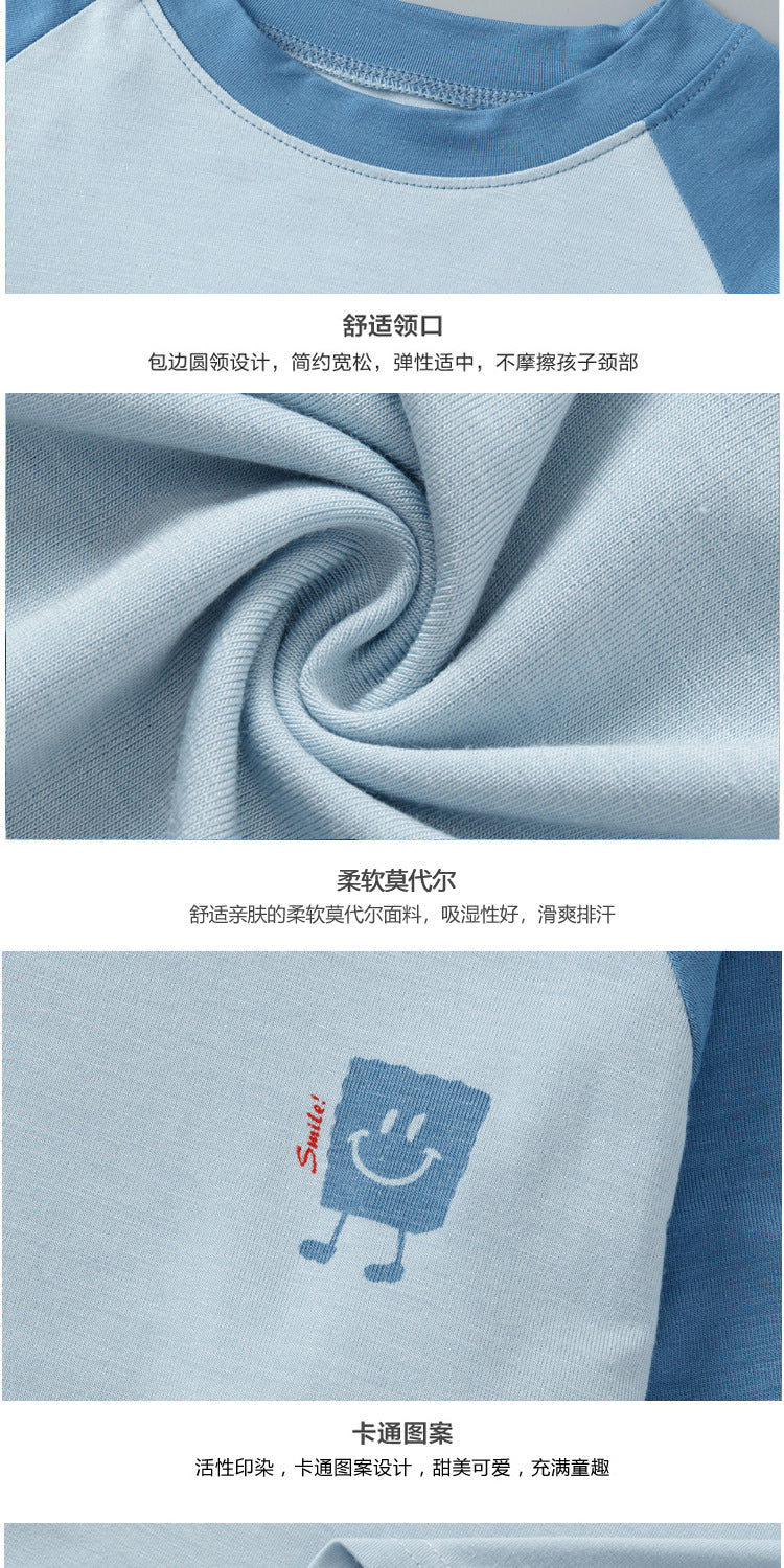 Children's Home Clothes Spring and Summer Modal Long Sleeve Trousers Pajamas suit Boys and Girls Shoulder Cooler Air-conditioning Clothes