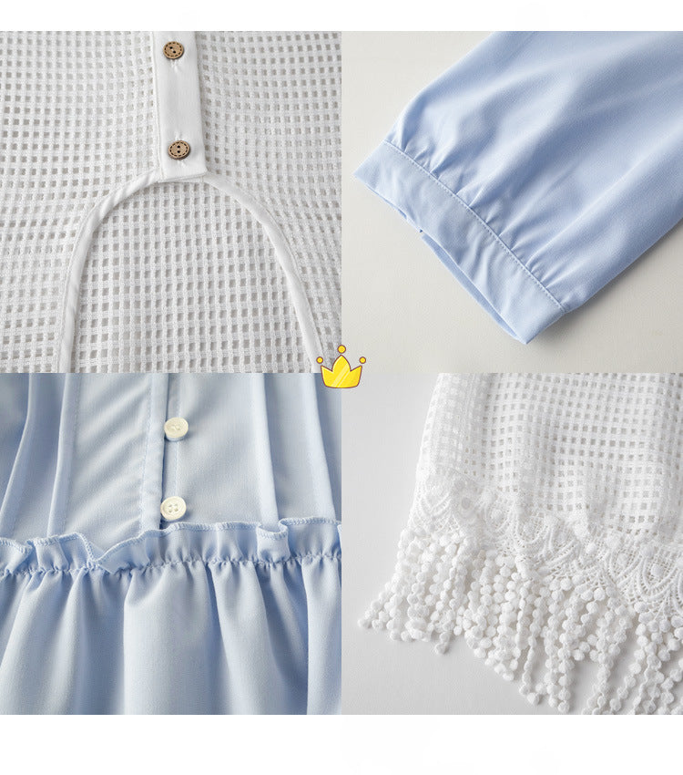 Two days 2025 spring new plus size women's tassel hollow blouse/solid color waist dress 8782AB