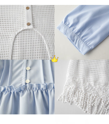 Two days 2025 spring new plus size women's tassel hollow blouse/solid color waist dress 8782AB