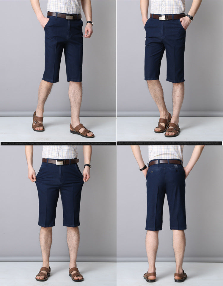 Middle-aged Men's Cropped Pants Loose Stretch Over-the-knee Shorts Summer Ultra-thin Business Jeans for Middle-aged and Elderly Dads