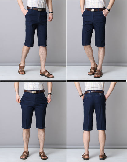 Middle-aged Men's Cropped Pants Loose Stretch Over-the-knee Shorts Summer Ultra-thin Business Jeans for Middle-aged and Elderly Dads