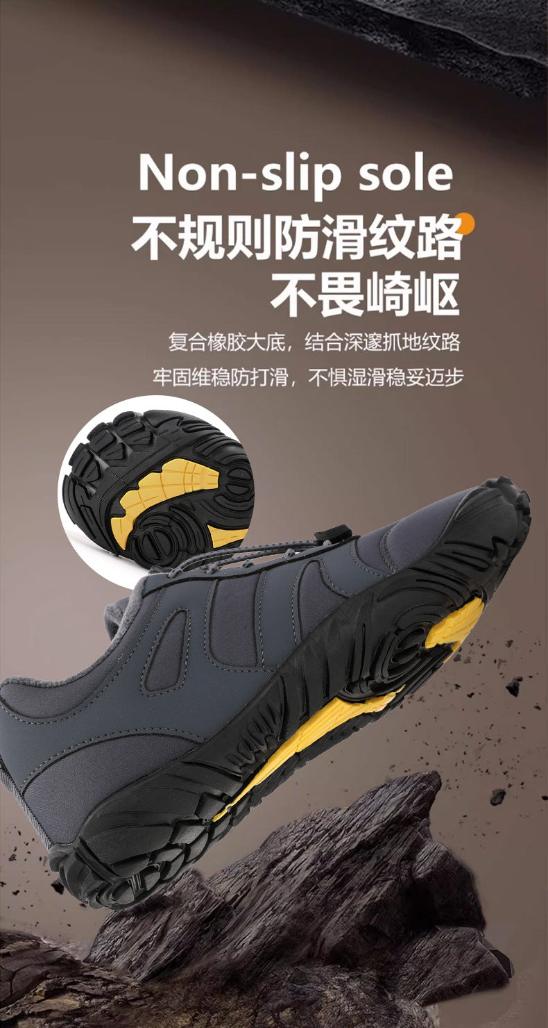 Outdoor Snow Boots, Home Cross-Border Winter New Style, Non-Slip Short Style, Fleece-Lined Warm Cotton Shoes, Thick-Soled Barefoot Five-Toe Shoes