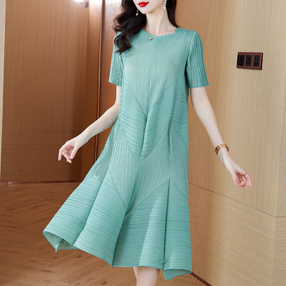 High-End Elegant Pleated Dress for Women, 2026 Summer New French Style Short-Sleeve Floral Dress