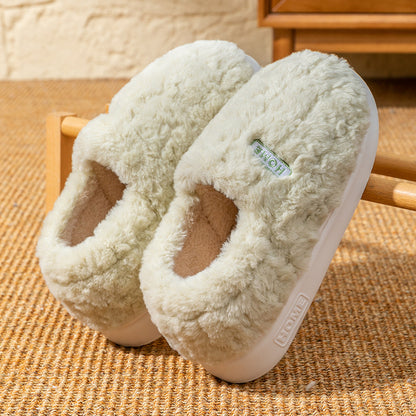 Women's Winter Indoor Warm Non-Slip Thick-Soled Cotton Slippers with Heel Cover, Maternity Cotton Shoes, Plush Outdoor Cotton Shoes for Men