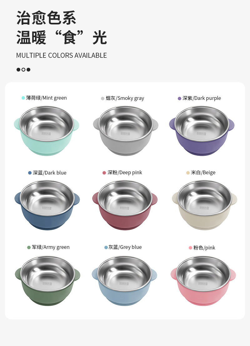 Cross-border Stainless Steel Children's Bowl Household Cute Baby Drop-resistant Heat-insulated Tableware Kindergarten Children's Rice Bowl with Suction Cup