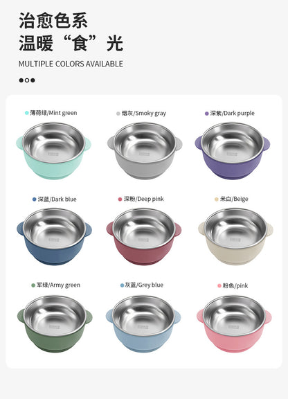 Cross-border Stainless Steel Children's Bowl Household Cute Baby Drop-resistant Heat-insulated Tableware Kindergarten Children's Rice Bowl with Suction Cup