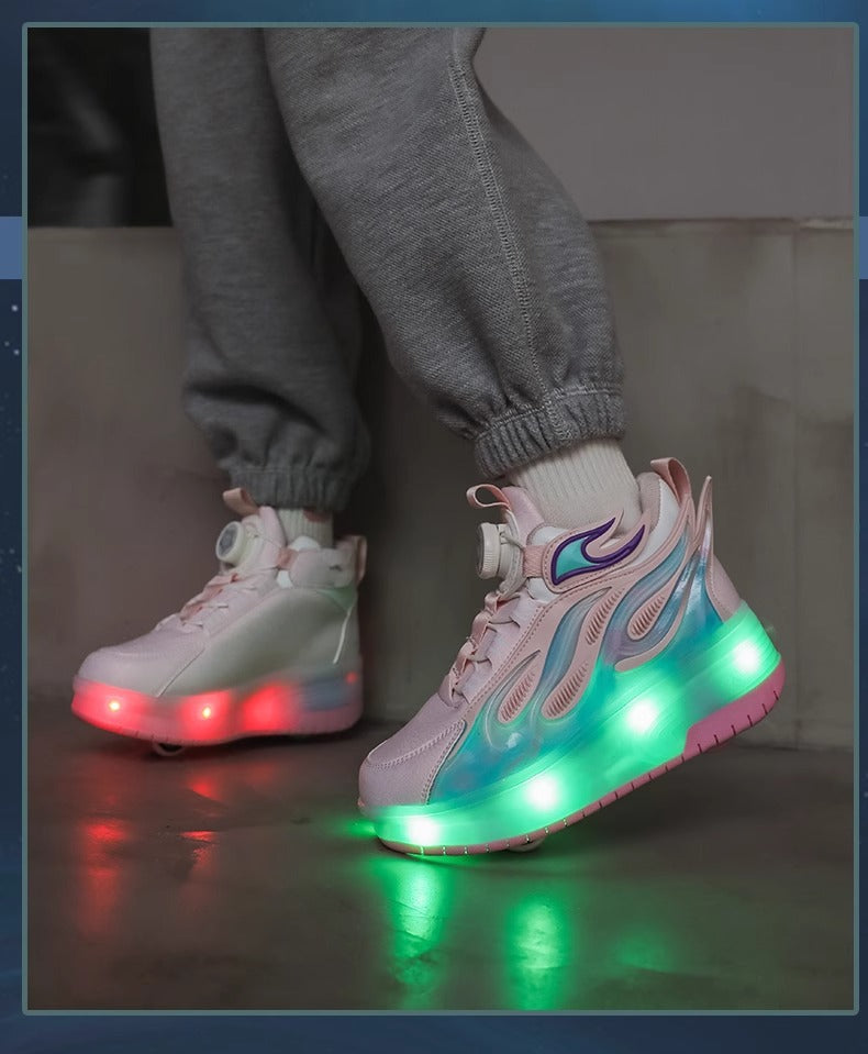 Children's Heelys Shoes, Retractable and Lighted, Boys' Flying Shoes with Wheels, Primary School Students' Roller Skate Shoes