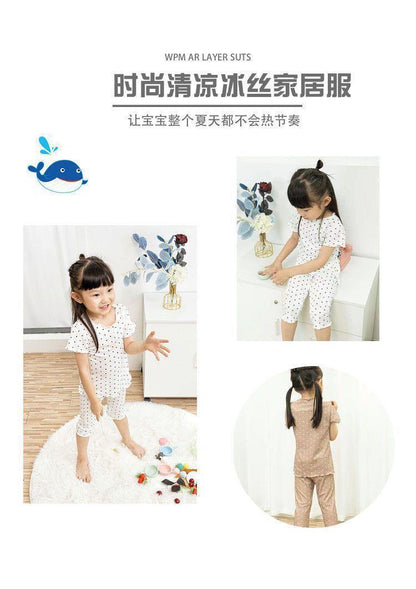 Children's Thin Short-Sleeved Air-Conditioned Clothing for Boys and Girls Summer Pajamas suit Can Wear Outfit Baby's Home Clothes Two-Piece Fashionable Set