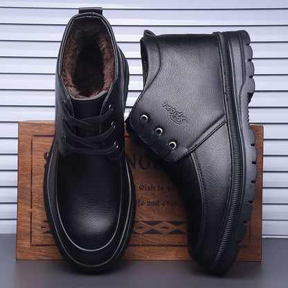 [Wool lining] Winter cotton shoes men's middle-aged and elderly casual leather shoes fleece-lined thick warm cold-proof dad shoes