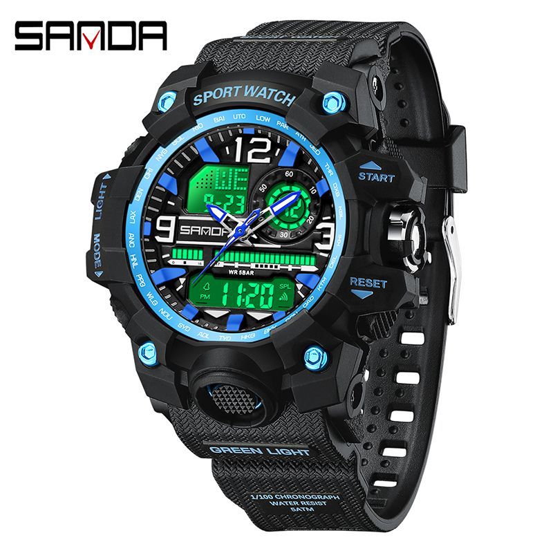 Sanda Hot-Selling Watch Korean Version Student Party Multi-Functional Waterproof Alarm Clock Electronic Watch Cool Dual Display Luminous Sports Watch by PDG ibma