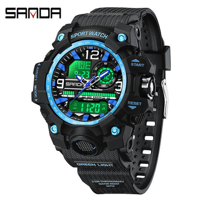 Sanda Hot-Selling Watch Korean Version Student Party Multi-Functional Waterproof Alarm Clock Electronic Watch Cool Dual Display Luminous Sports Watch by PDG ibma