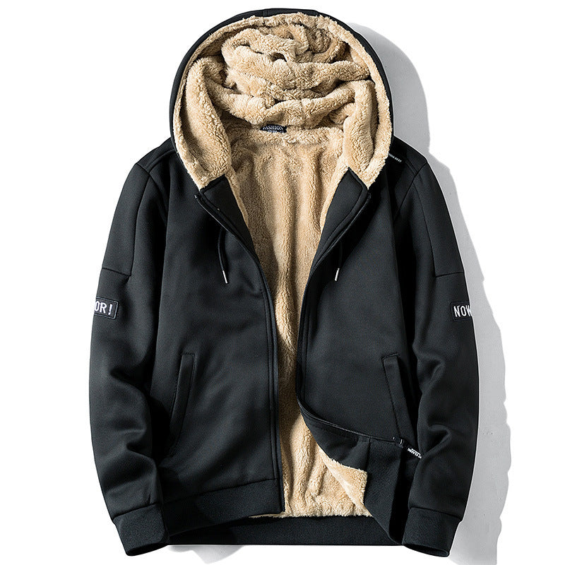 Autumn and Winter New Casual Cardigan Sweater Men's fleece-lined Hooded Men's Sweater Loose Sports Zipper Knitted Jacket