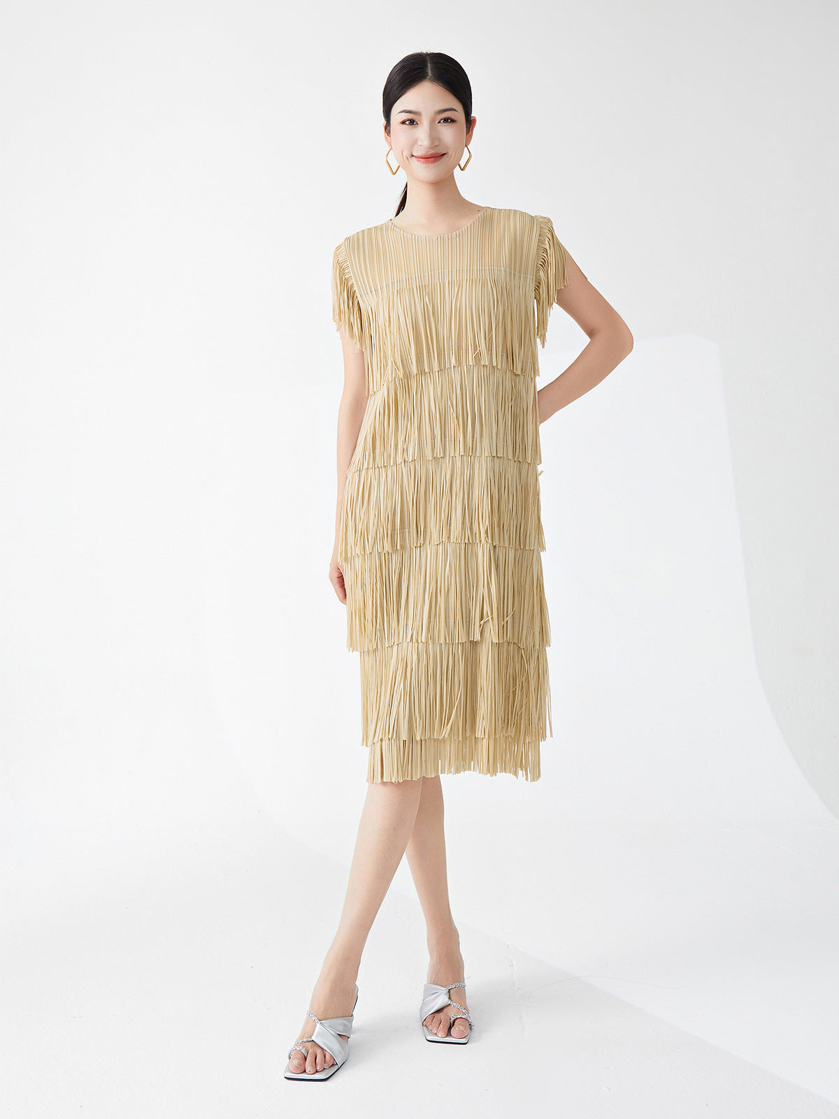 Miyake Hot Selling Dress Commuting Women's Summer Design Niche Drape Temperament Fashionable Elegant Tassel Midi Skirt