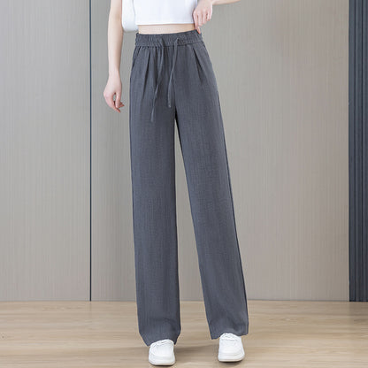 Ice Silk Thin Narrow Wide-Leg Pants for Women 2025 Summer New High-Waisted Loose Casual Slimming Drape Straight Pants