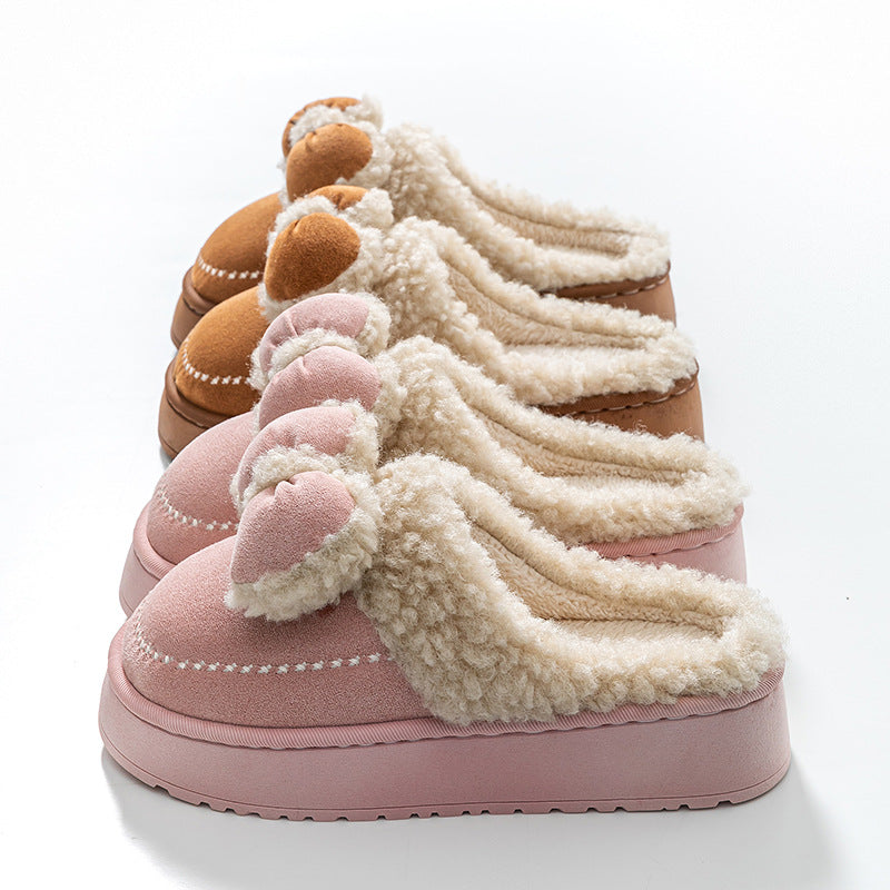 Cute Thick-Soled Cotton Slippers for Women in Autumn and Winter, Indoor Non-Slip Warm Soft Thick-Soled Furry Slippers for Postpartum Period