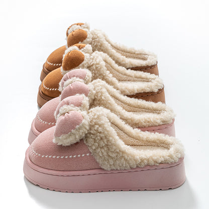 Cute Thick-Soled Cotton Slippers for Women in Autumn and Winter, Indoor Non-Slip Warm Soft Thick-Soled Furry Slippers for Postpartum Period