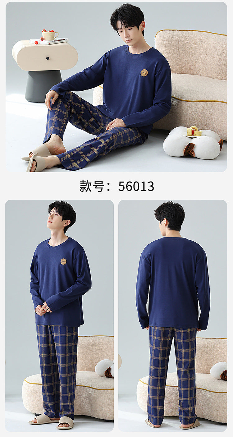 Plus Size 5XL 100% Cotton Men's Long-Sleeved Pajamas Spring & Fall Long-Sleeved 105kg Can Be Worn Outside Home Clothes Set
