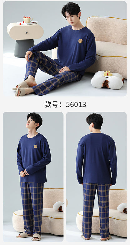 Plus Size 5XL 100% Cotton Men's Long-Sleeved Pajamas Spring & Fall Long-Sleeved 105kg Can Be Worn Outside Home Clothes Set