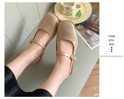 Southeast Asia New Style Baotou Wedge Buckle Fashion All-match Mary Jane Thick Heel Shallow Mouth Shoes for Women Summer