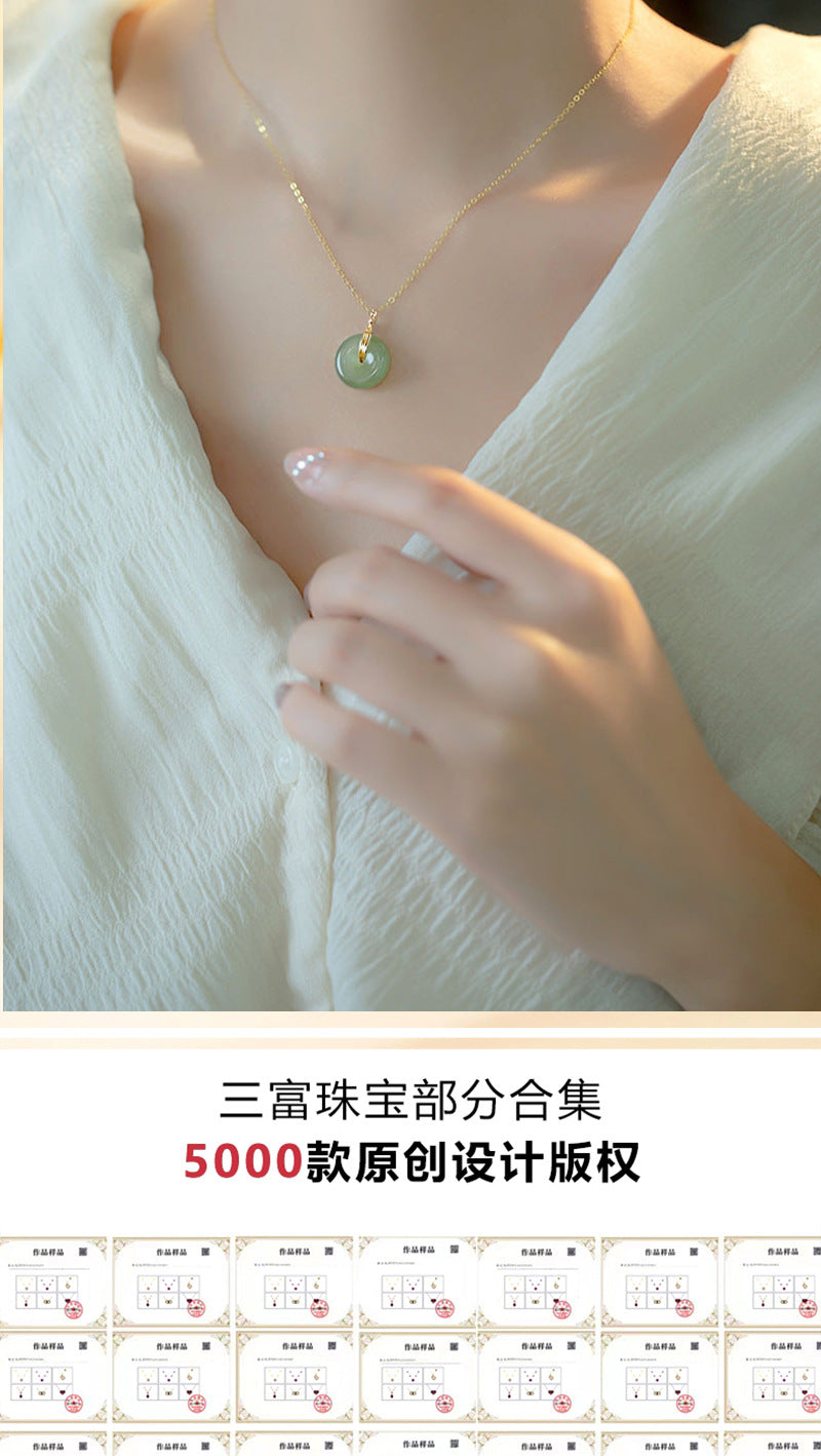 S925 Sterling Silver Clavicle Necklace Women's New Chinoiserie Natural Hetian Jade Safety Buckle Pendant Retro Accessible Luxury Simple Accessories