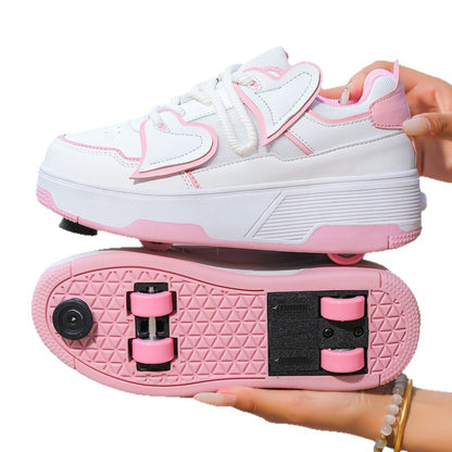 Teenagers Roller Skating Shoes for Girls and Students with Brake Button Pulley Sports Shoes That Can Walk and Glide