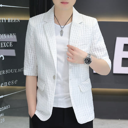 Summer half sleeve thin suit Korean style men's half sleeve fashionable fashionable jacket slim fit trendy summer small suit