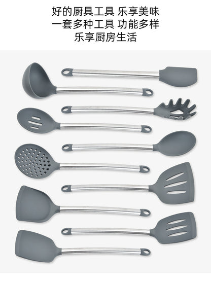 Silicone kitchenware suit 8-piece set stainless steel tube handle spatula baking scraper egg beater cooking hot pot spoon