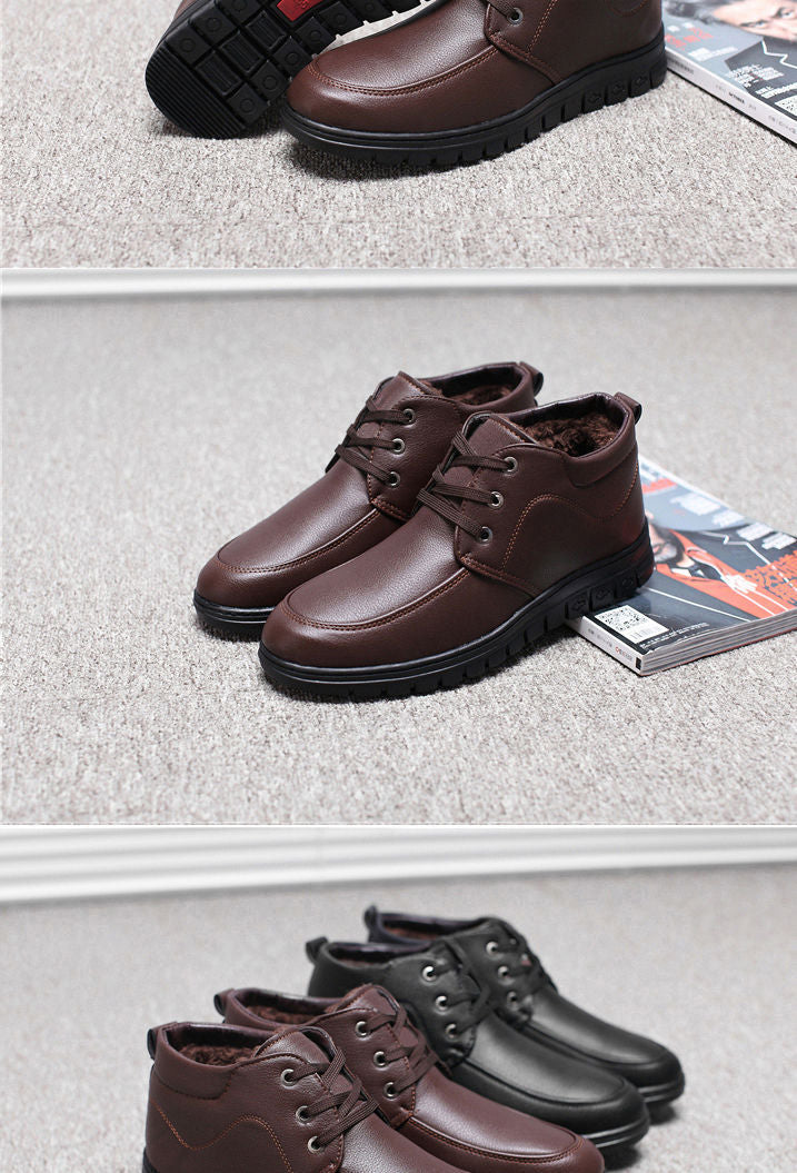 Middle-aged and elderly men's cotton-padded shoes warm leather shoes casual fleece-lined thickened dad shoes non-slip men's snow boots winter men's shoes