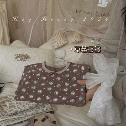 Spot Large and Small Roll Heyhoney24 Lycra Cotton Boys and Girls Autumn Clothes Intimates Printed Home Clothes Pajamas Two-Piece Set