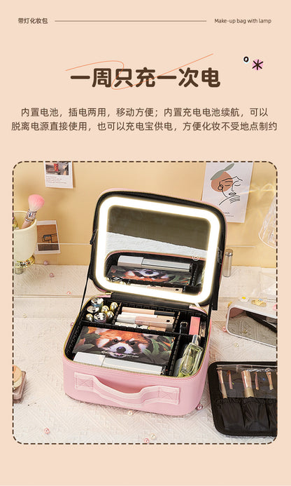 New Style Cosmetic Bag with Light and Mirror Led Light Rechargeable Portable Travel Makeup Cosmetics Cosmetics Bag Ins Style