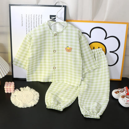 Boys and Girls Cloud Cotton Home Clothes Set Summer Cardigan Cartoon Kidsren's Pajamas Tops Pants Spring & Fall Two-Piece Set