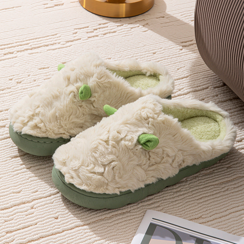 Winter Cotton Slippers Cute Women's Ears Men's Couple Home Indoor Warm Confinement Shoes Non-Slip Plush Plush Slippers