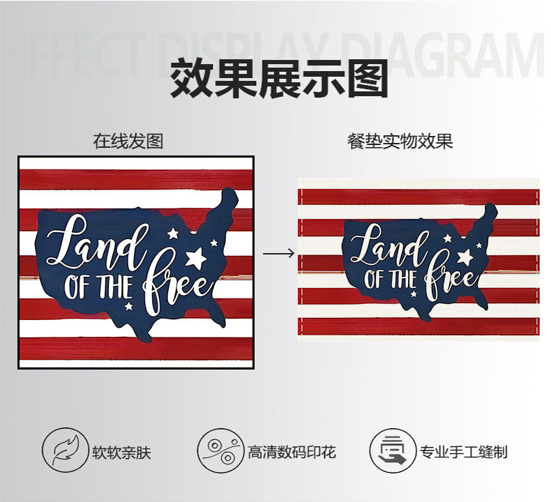 JIT Cross Border Independence Day Placemat Amazon New Linen Printed Placemat Star Flag Dining Table Decorative Placemat