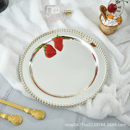 European-style metal bead spot snack cake plate silver-plated fruit plate afternoon tea cake jewelry tray photo props
