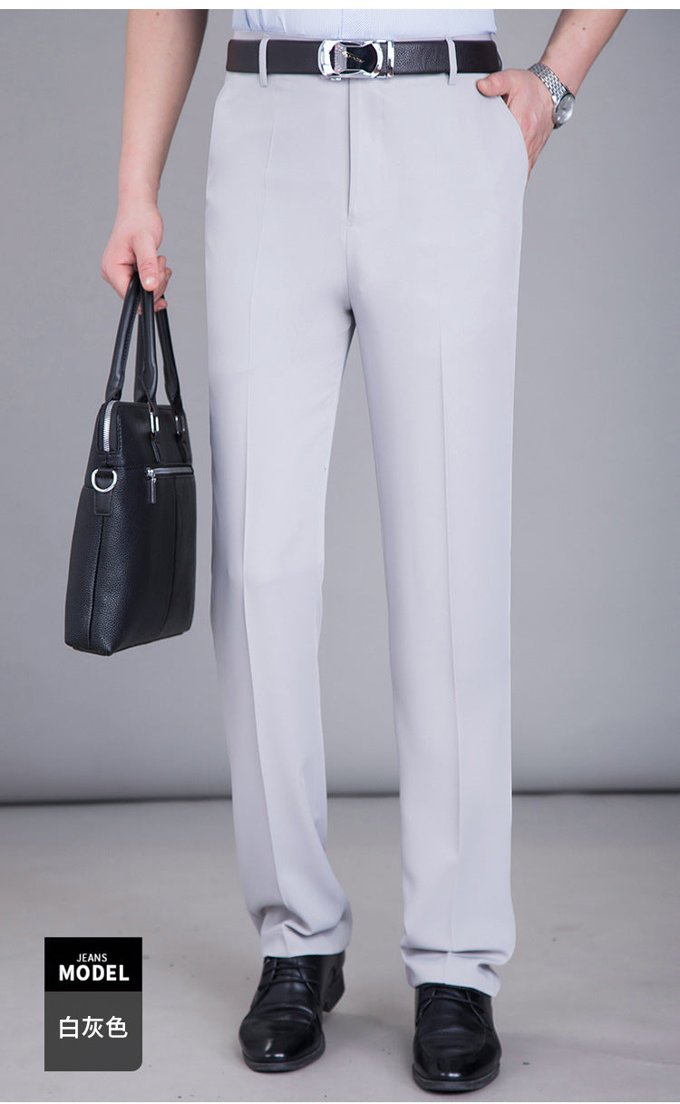 2025 New Summer Thin Mulberry Silk Middle-Aged Business Casual Straight Loose Wrinkle-Free Men's Pants