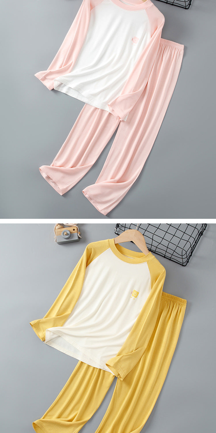 Children's Home Clothes Spring and Summer Modal Long Sleeve Trousers Pajamas suit Boys and Girls Shoulder Cooler Air-conditioning Clothes