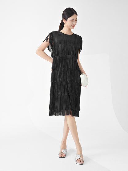 Miyake Hot Selling Dress Commuting Women's Summer Design Niche Drape Temperament Fashionable Elegant Tassel Midi Skirt
