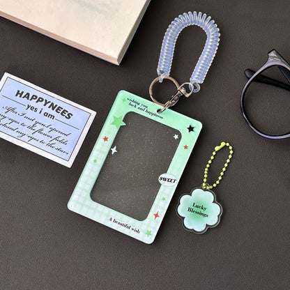 Original Ins Four-Leaf Clover Transparent Glitter Card Holder Acrylic Small Card Holder Small Card Id Card Card Film Card Holder