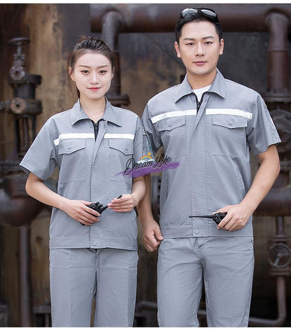 Summer thin anti-static overalls suit men's and women's long short sleeve gas station filling station gas petrochemical electricsuit
