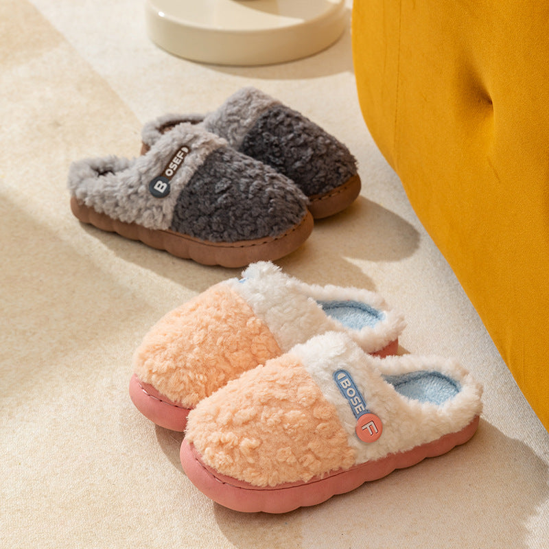 Cotton Slippers for Women, Autumn and Winter New Color Matching Home Indoor Non-Slip Warm Home Thick-Soled Plush Slippers for Men