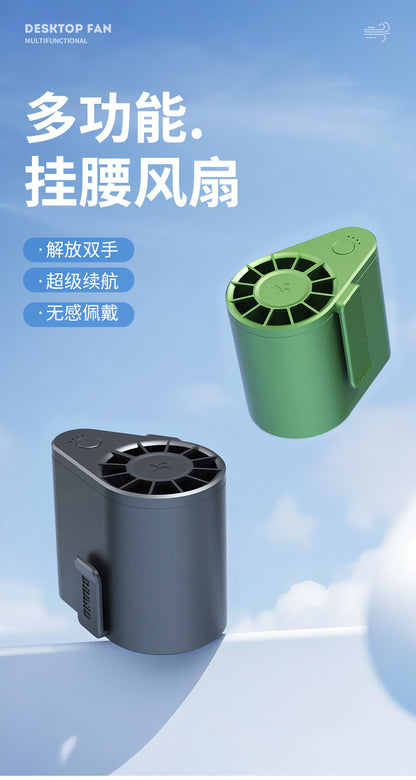 Cross-Border New Waist-Mounted Fan, Extra Large Capacity, Handheld USB Charging, Portable Outdoor Camping Cooling Device