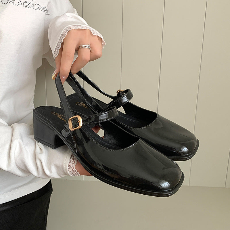 Southeast Asia New Style Baotou Wedge Buckle Fashion All-match Mary Jane Thick Heel Shallow Mouth Shoes for Women Summer