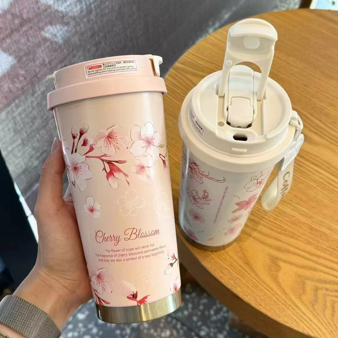 316 stainless steel lily of the valley coffee cup girls high color value double drinking straw cup car gift cup customization