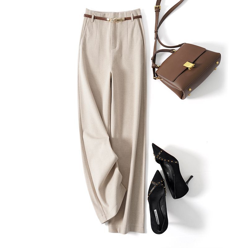 Lazy Style Woolen Pants for Women, New Autumn and Winter Wide-Leg Pants, Long Straight-Leg Pants, Thickened Woolen Casual Pants for Women